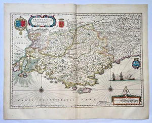 PROVENCE NICE CANNES FRANCE 1642 WILLEM BLAEU LARGE ANTIQUE MAP - Picture 1 of 15