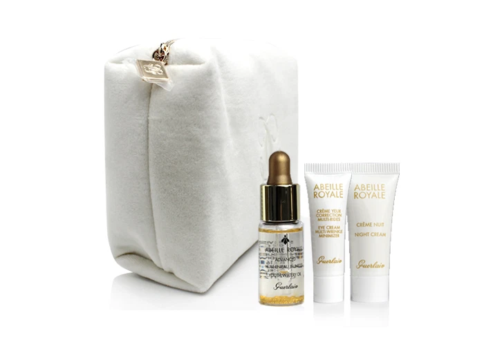 guerlain pouchette bianca in velluto + prodotti abeille royale