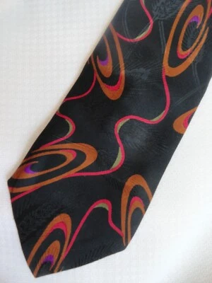 XMI 325 Series Nordstrom Abstract Black Charcoal Orange Gray Silk Necktie - Image 1 of 4