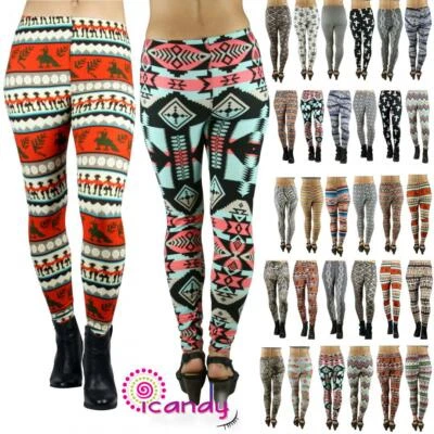 Women Printed Graphic Stretch Soft Leggings Slim Pants- ONE SIZE - Image 1 of 4