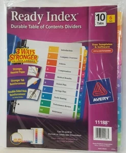 AVERY 11188 Ready Index TABLE OF CONTENTS 10-Tab DIVIDERS 6 SETS of 10 Tabs each - Picture 1 of 6