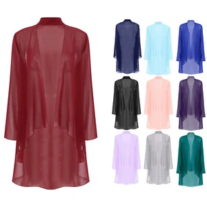 UK Women Kimono Cardigans Chiffon Cover Ups Casual Open Front Bolero Outerwear - Picture 1 of 106