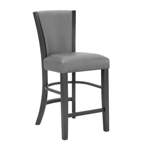 6pc Counter Height Dining Chairs Bar Stool Dark Gray Fabric Upholstery - Picture 1 of 6