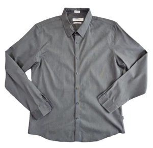 Calvin Klein Men's Size Large Button-Up Shirt Grey Slim Fit Long Sleeve Oxford - Picture 1 of 16