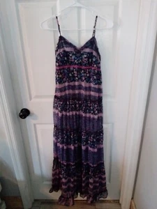 Patrons of Peace Size S Floral Maxi Dress Boho Spaghetti Straps Lined Vneck - Picture 1 of 5
