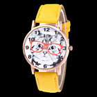 Watch Round Leather Strap Round Dial Quartz Wristwatch Yellow SPS