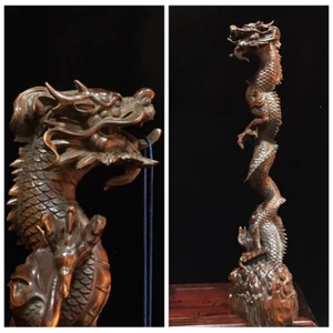 10" old antique wooden dragon statue wood carving Boxwood carved pen holder desk - Picture 1 of 10