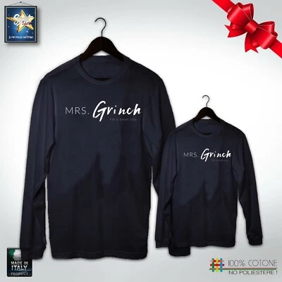 t-shirt magliette GRINCH PAPA' BIMBO IDEA REGALO NATALE MRS AUGURI DIVERTENTE - Immagine 1 di 3