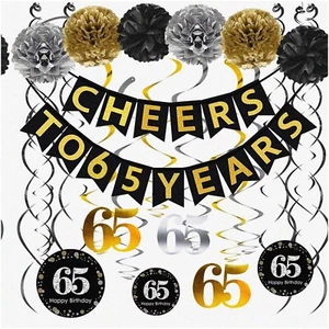 Golden Glitter 65th Birthday Bash Kit - Sparkling Cheers to 65 Years Banner - Picture 1 of 7