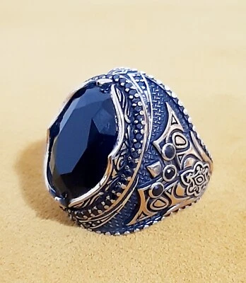 ANELLO UOMO AQUILA Eagle ARGENTO 925 Sterling pirata onice solitario Ring Men $ - Immagine 1 di 4