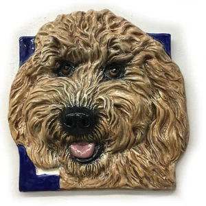 Goldendoodle Dog Portrait 3D Tile Ceramic handmade sculpture SondraAlexander Art - Picture 1 of 4