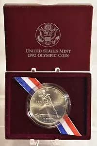 1992 U.S. Olympic Commemorative Dollar UNC .90 Silver W/Packaging and COA - Picture 1 of 3