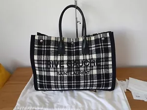 Saint Laurent Rive Gauche Black And White Tartan Large Noe Cabas Tote Bag - Picture 1 of 12