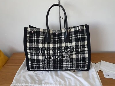 Saint Laurent Rive Gauche Black And White Tartan Large Noe Cabas Tote Bag - Image 1 of 4