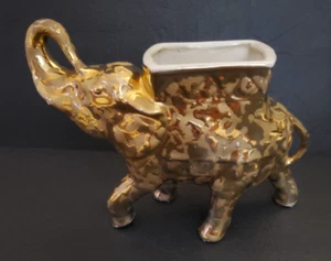 VTG Ceramic Weeping Gold Elephant Trunk up Planter 7.25" Tall - Picture 1 of 14