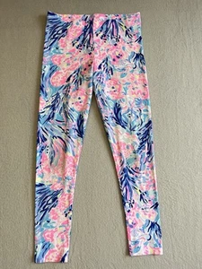 Kids Lilly Pulitzer pink blue Fan Sea LuxLetic Weekender High Rise Leggings NWOT - Picture 1 of 8