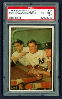 Bowman 1953 color #44 Mickey Mantle/Yogi Berra/Hank Bauer Yankees PSA 4,5 Foto 1 de 2