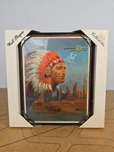 Vtg Buffalo Native American Diamond Painting Art Wall Plaque Collectible NIB - Picture 1 of 13