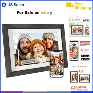 Digital Photo Frame Wood 10.1 Inch WiFi HD Touch Screen Gift for Family Friends - Picture 1 of 9