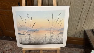 Jeane Duffey Islands in Sound Offset Lithographie Prärie Küste Sonnenuntergang 28"x22" - Bild 1 von 7