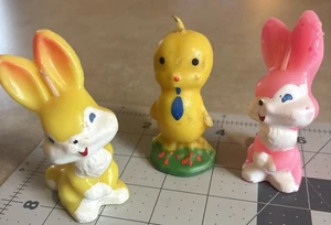 "Juego/3 velas de Pascua Gurley vintage años 50 dos conejitos y un pollito lote de 3""" - Imagen 1 de 9