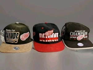 Vintage Detroit Red Wings Hats NHL Hockey Champions Lot of 3 Licensed Adjustable - Picture 1 of 23