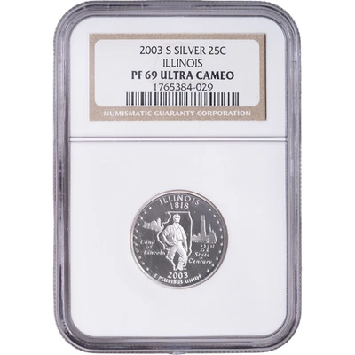 2003-S Silver Illinois State Quarter ~ NGC PF69 ULTRA CAMEO - Image 1 of 2
