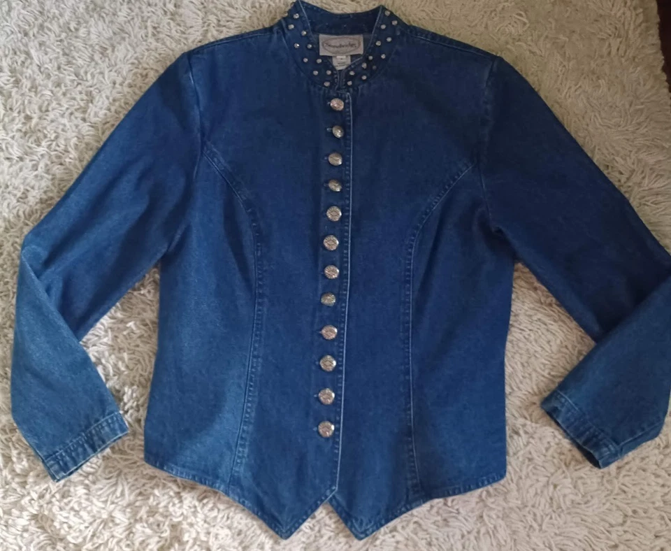 Vintage Stonebridge Women’s Western Denim Jacket Sz 8 Studded Concho Buttons Y2K - Image 1 of 4