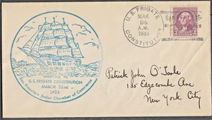 (22) USA - 1933 GREETINGS TO US FRIGATE CONSTITUTION SAILING SHIP COVER - Picture 1 of 1