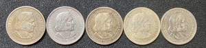 Five (5) 1893 Columbian Expo Silver Half Dollars - Picture 1 of 8