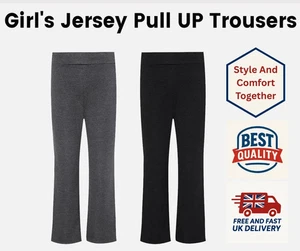 Girl’s Full Elasticated Waist Pull Up Jersey Trousers Stretchy - Picture 1 of 5