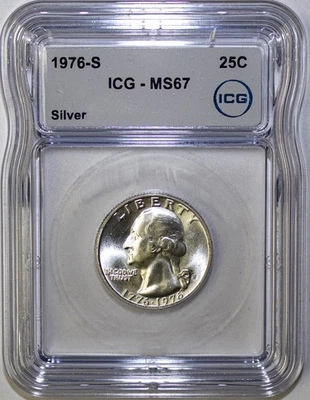 1976 -S Silver Washington Quarter ICG MS67 - Image 1 of 3