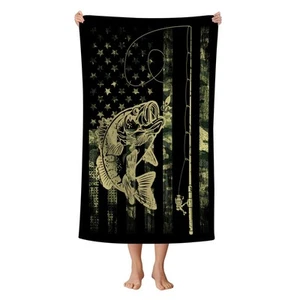 Microfiber American Flag Camo Bass Beach Towel Fishing Fish Camouflage Army G... - Picture 1 of 7