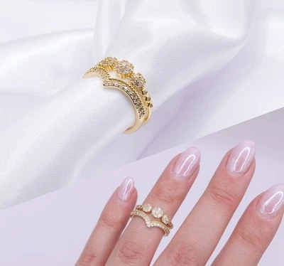 Damenring Ring Schmuck Verlobungsring Edelstahl Vergoldet 18 Karat Gold Strass - Bild 1 von 4