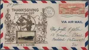 1937 USS Ranger Airmail Bremerton Washington Crosby Cachet Thanksgiving Signed - Picture 1 of 2