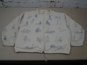 Vintage Artisans Sunschein Designs Jacket Lighthouse Print Zip USA Great Lakes - Picture 1 of 12