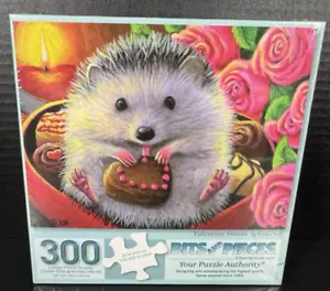 Bits and Pieces 300 Large Pc Jigsaw Adult Puzzle Valentine Sweets Hedgehog CUTE - Picture 1 of 5