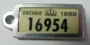 Vintage 1958 ONTARIO, CANADA License Plate Tag Keychain Fob DAV War Amputation - Picture 1 of 5