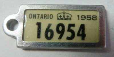 Vintage 1958 ONTARIO, CANADA License Plate Tag Keychain Fob DAV War Amputation - Image 1 of 4