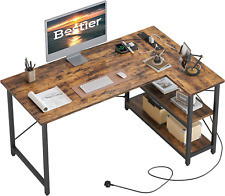 Bestier L Shaped Desk with Power Outlets Small Corner Desk with Shelves 120CM