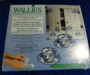 Vintage Wallies Wallpaper Cutouts Blue Willow Teacup Pre pasted