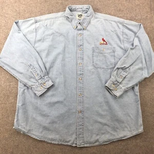 Vintae t Louis Cardinals Shirt Mens 2XL Blue Denim Embroidered Logo Button Up - Picture 1 of 9