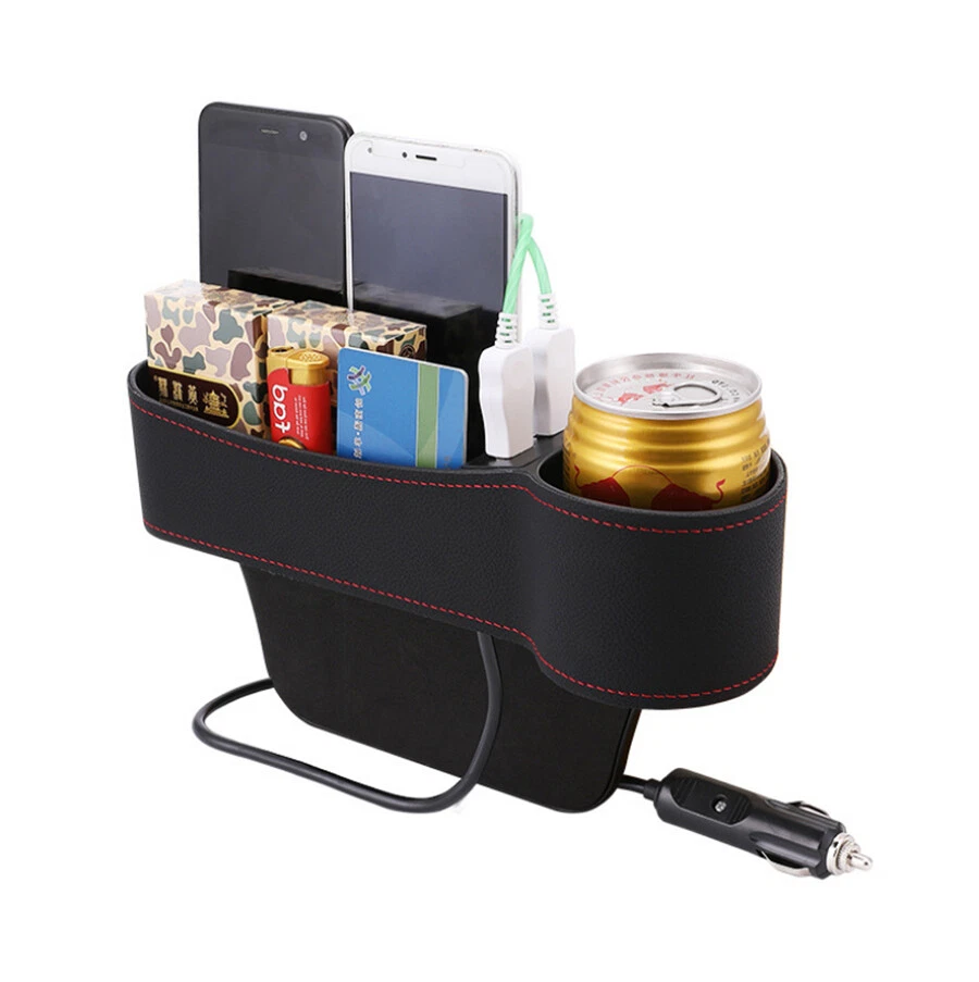 Storage Organizer Pocket Car Right Side Seat Catcher Box Leather Dual USB Ports - Image 1 of 4