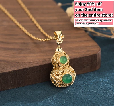 Berloque de colar pingente oco esculpido em cristal de jade folheado a ouro 18K presente de pedra preciosa - Imagem 1 de 4