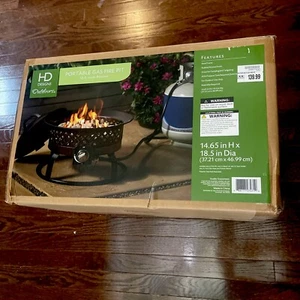 HD Designs Portable Gas Fire Pit 18.5 Inch Round NIB! - Picture 1 of 7
