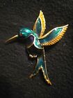 Hummingbird Brooch Vintage Large Gold Tone With Green And Purple Enamel Bird Pin
