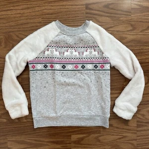 Jumping Beans Girl Size 7 Softest Fleece Sweatshirt Unicorn Winter Fair Isle EUC - Picture 1 of 6