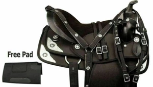 Synthetic Black Western Barrel Equestrian Trail Horse Tack Saddle Size- 15" - Picture 1 of 7