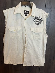 Little Sturgis Rally Biker Cut Off Button Down Black Sleeveless 2005 White - Picture 1 of 7