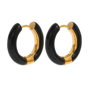 ZARD Black Enamel Huggie Hoop Earrings - Picture 1 of 4